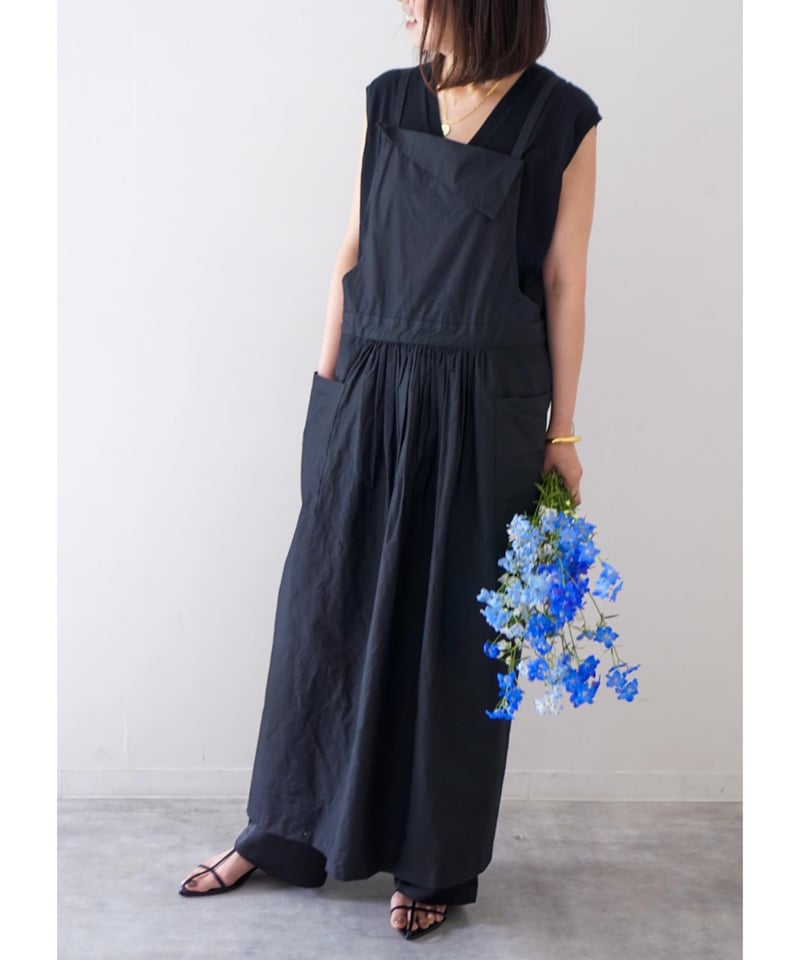 コットンナイロン エプロンドレス ギャザーエプロン ブラック | E'PICE