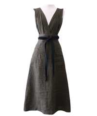 リボンクロスエプロン　ダークカーキ