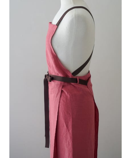 リボンスリットエプロン　ローズピンク