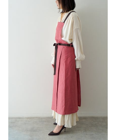 リボンスリットエプロン　ローズピンク