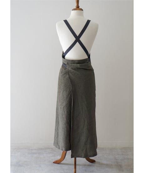 リボンスリットエプロン　ダークカーキ