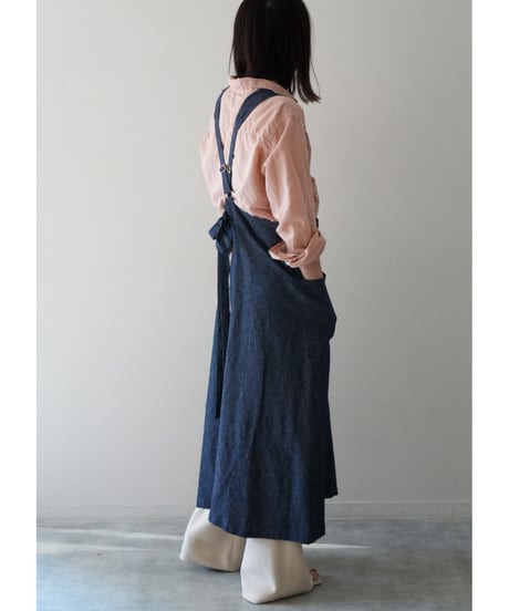 限定インディゴデニム　リボンクロスエプロン