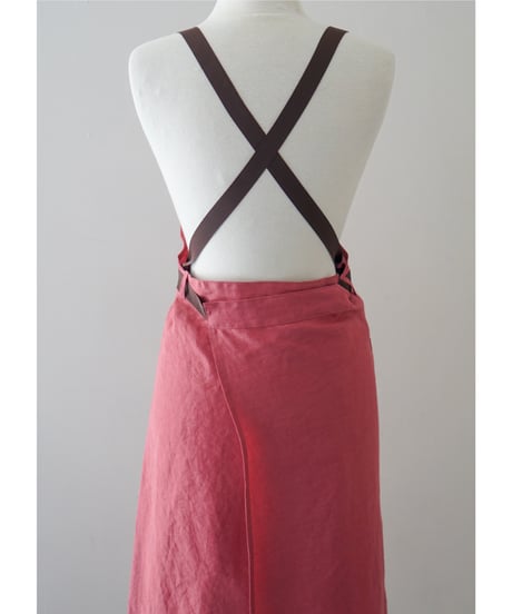 リボンスリットエプロン　ローズピンク