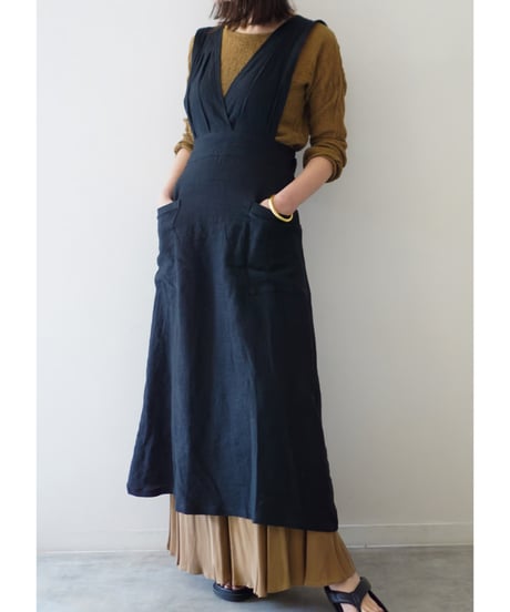 リボンクロスエプロン　ブラック