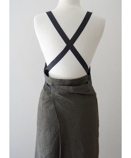 リボンスリットエプロン　ダークカーキ