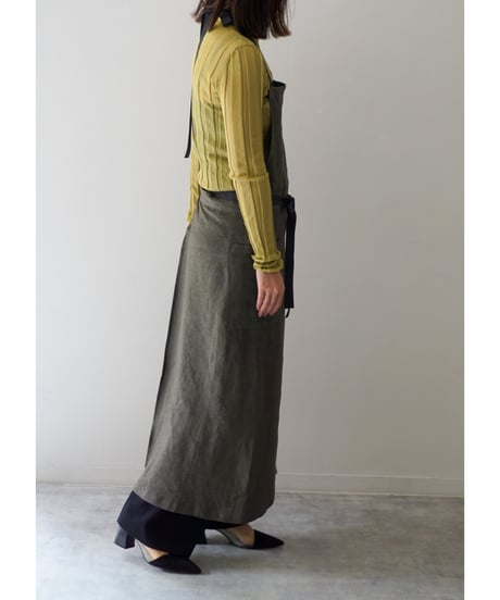 リボンスリットエプロン　ダークカーキ