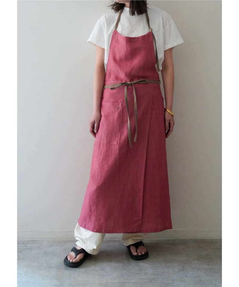 バイカラー首掛けスリットエプロン ローズピンク | E'PICE