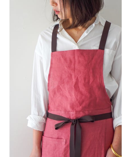 リボンスリットエプロン　ローズピンク