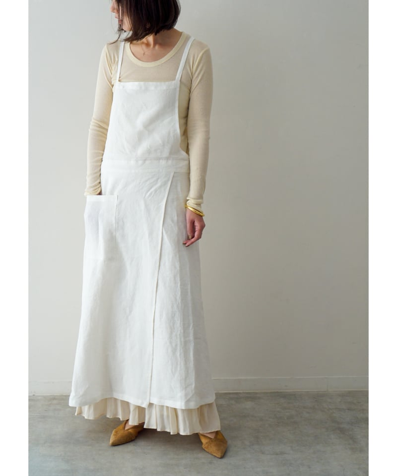 リネン100%ロングエプロン深スリット スリットエプロン インディゴ | E'PICE