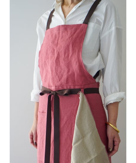 リボンスリットエプロン　ローズピンク