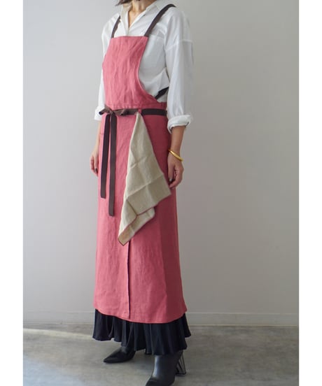 リボンスリットエプロン　ローズピンク