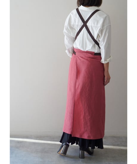リボンスリットエプロン　ローズピンク