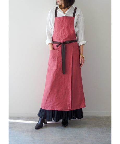 リボンスリットエプロン　ローズピンク
