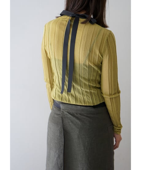 リボンスリットエプロン　ダークカーキ