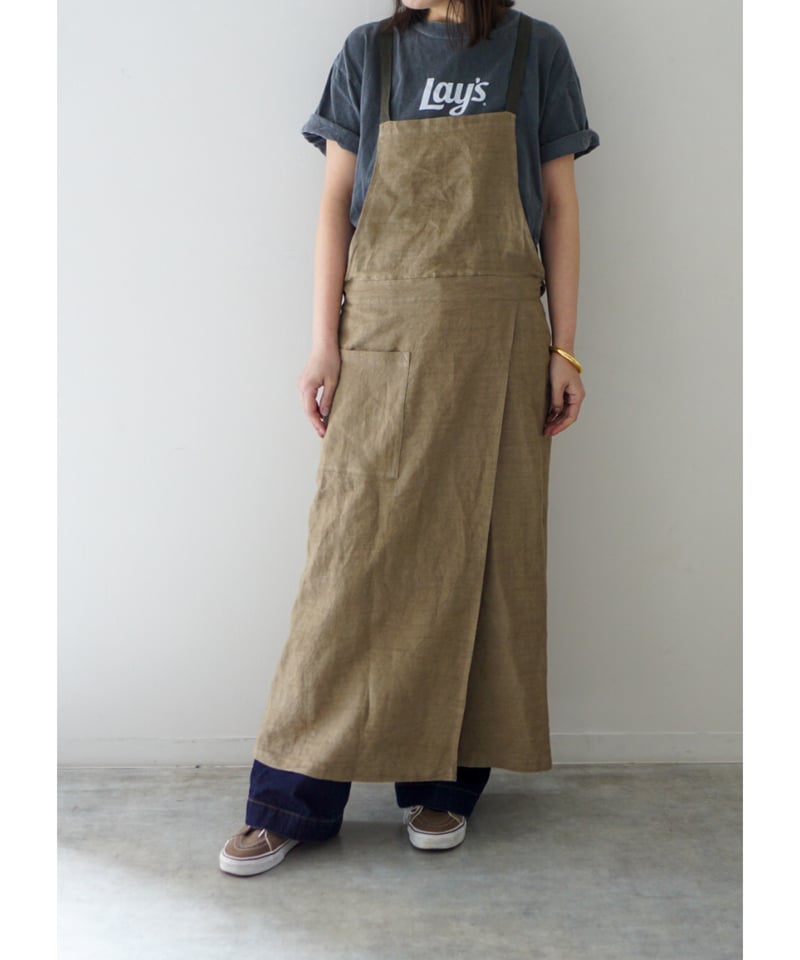 エレグランス バイカラーエプロン リネン100% エレグランス バイカラーエプロン リネン100% 配色が新鮮なバイカラー