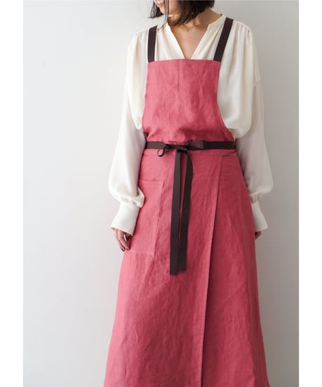 リボンスリットエプロン　ローズピンク