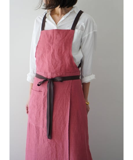 リボンスリットエプロン　ローズピンク