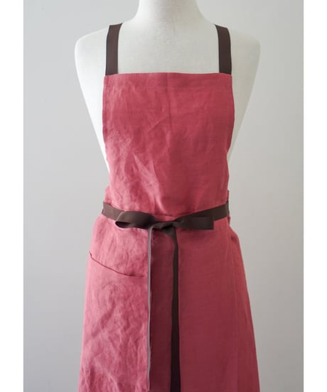 リボンスリットエプロン　ローズピンク