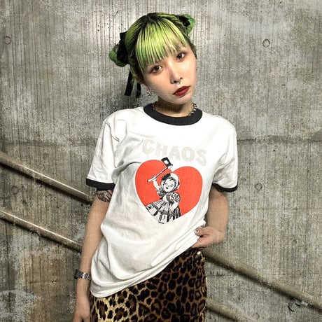 "CHAOS" Ringer T-Shirts White