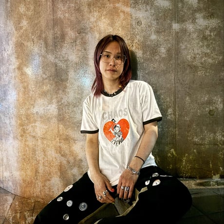 "CHAOS" Ringer T-Shirts White