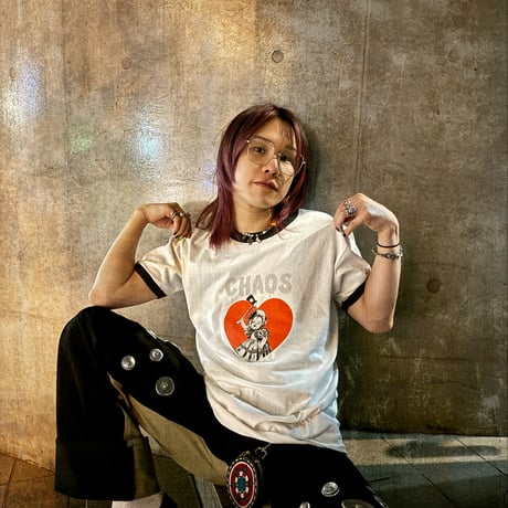"CHAOS" Ringer T-Shirts White