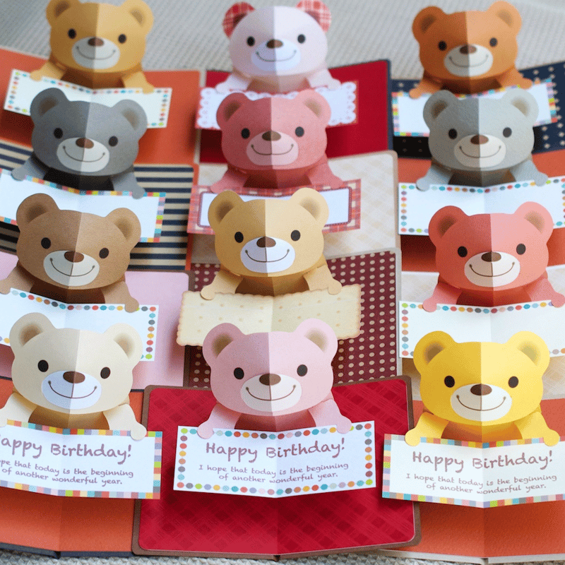 ダウンロード版の型紙】クマさんのメッセージカード（ポップアップ 