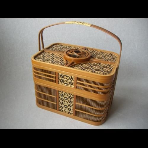 茶道具 駿河竹千筋細工蓋付き菓子器 淡路手付菓子器（二段） - 駿河竹千筋細工 【公式】 駿河竹千筋
