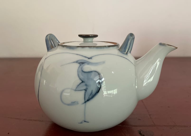 慶四郎窯】古代伊万里写 鶴文茶器セット〈急須1・湯呑5／由緒