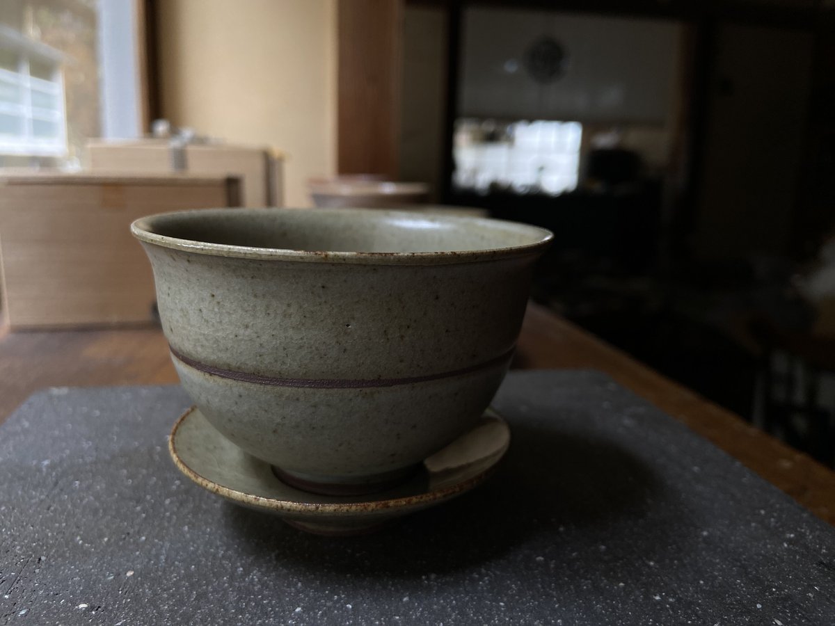 枝月窯 齋藤有希子 / 淡緑釉蓋碗 LINE | 岳間茶寮 好信楽