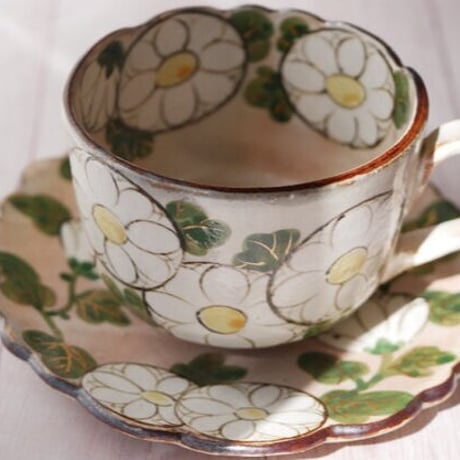 コーヒー碗皿　菊の図