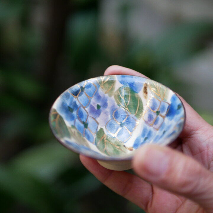 Ｐ１２１　香合　『木製』『蒼雲作』『内銀地』『小紫陽花蒔絵』　共箱　茶道具 P121 香合 『木製』『蒼雲作』『内銀地』『小紫陽花蒔絵