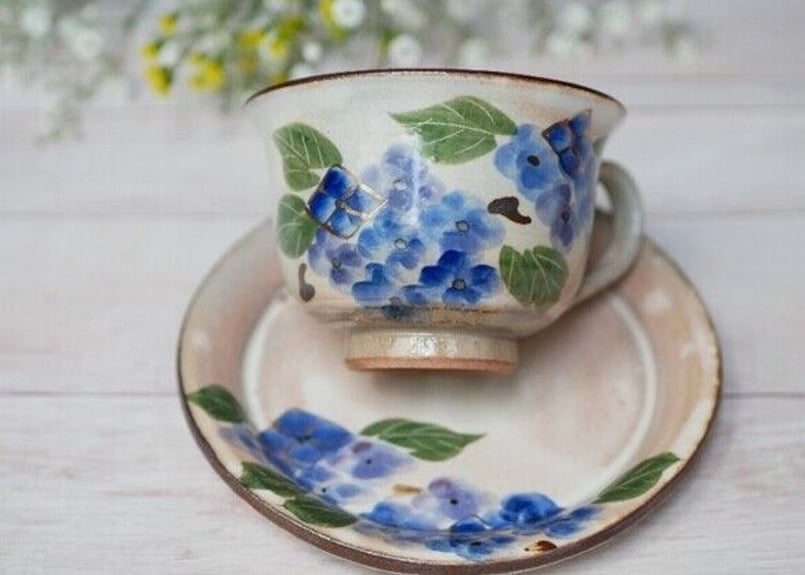 紫陽花　アジサイ　楕円鉢と小皿　2枚セット 紫陽花 アジサイ 楕円鉢と小皿 2枚セット 楕円皿とマグのセット(サーモン