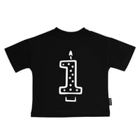 Cribstar 1 Candle T Black 1歳バースデイTシャツ 80/92cm