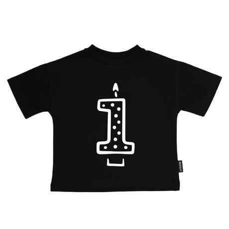 Cribstar 1 Candle T Black 1歳バースデイTシャツ 92cm