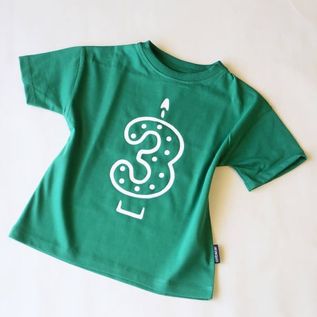 Cribstar 3 Candle T Black 3歳バースデイTシャツ ビンテージグリーン 104cm