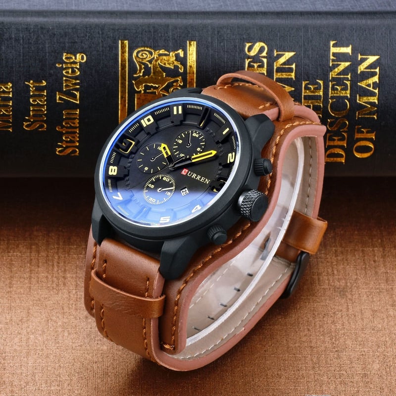 腕時計 Zeiger メンズ レザー 本革 ベルト アナログ 大文字盤 日付表示