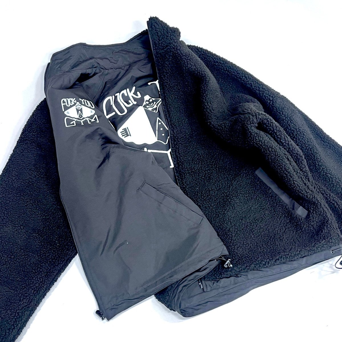 FUCK YOU GYM Reversible Boa Jacket(BLACK) | HOL