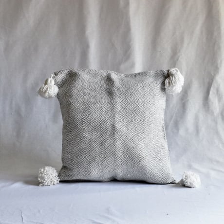 cushion ponpon - gris×blanco