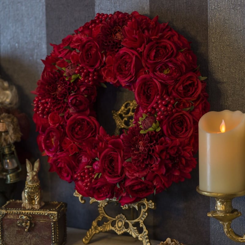 RED ROSE CHRISTMAS WREATH (35cm) | 【公式】Michika