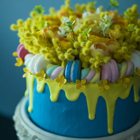 MIMOSA MACARON FLOWER FAKE CAKE