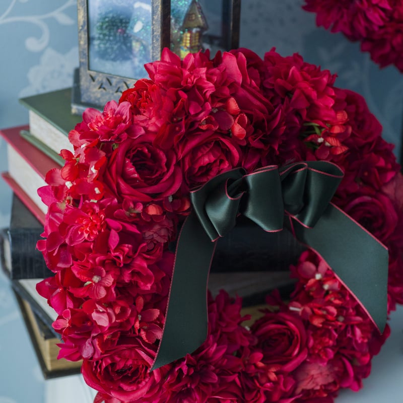 クリスマススワッグM＊赤い薔薇と雪化粧のノエルリュクス クリスマス