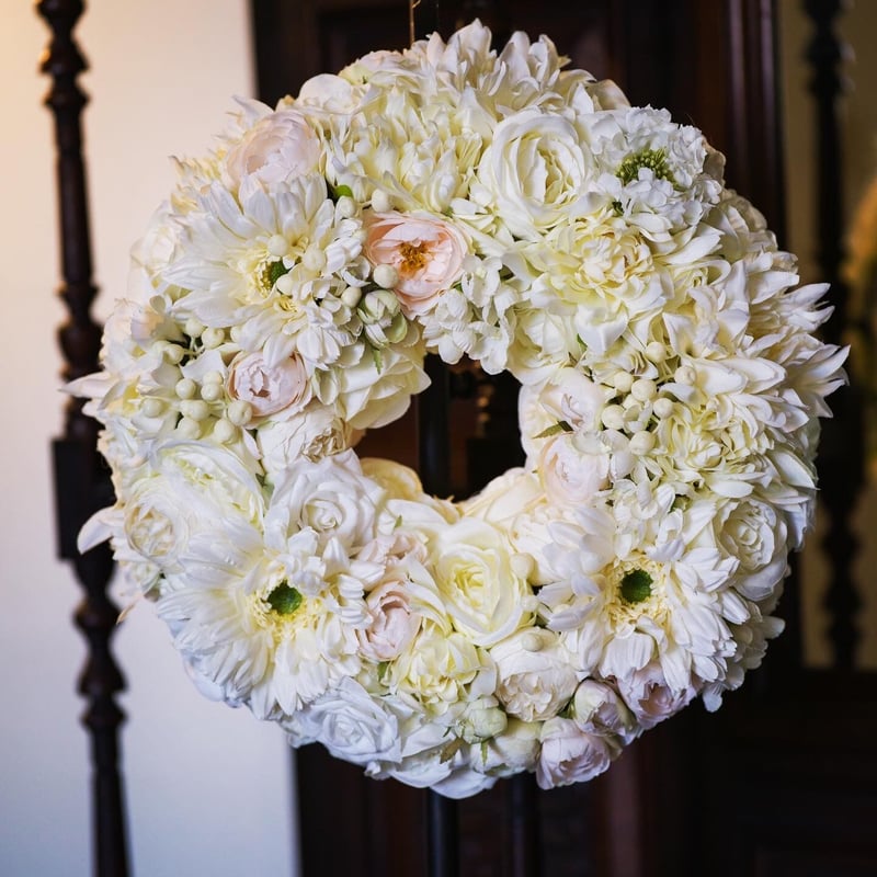 ホワイトフラワーリース(35cm) | 【公式】Michika Flower Design W ホワイトフラワーリース(35cm) | 【公式】Michika Flower Design W