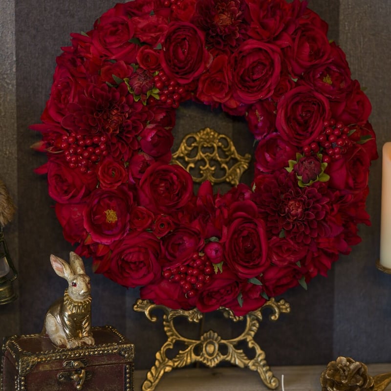 RED ROSE CHRISTMAS WREATH (35cm) | 【公式】Michika