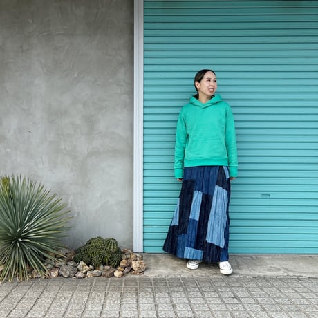 【Baked Crinkle Denim Skirt】Patchwork
