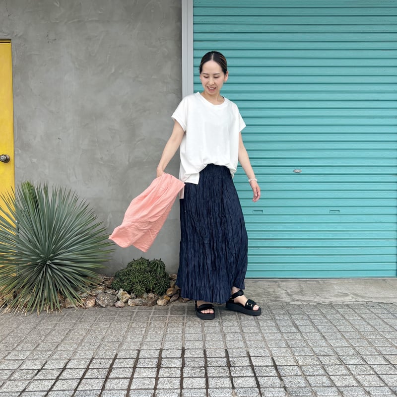 ベイクド・クリンクル・デニムスカート】 ウエストヒモ+ポケット付