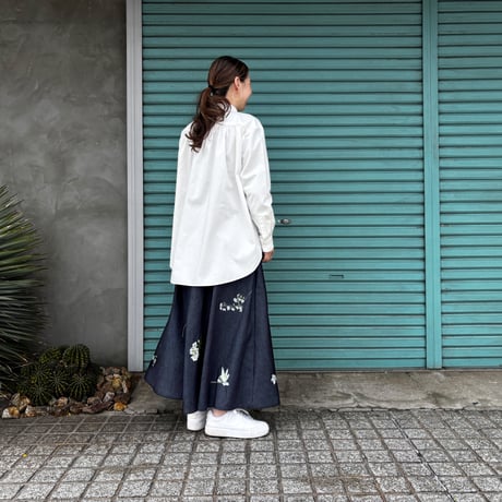 【White Flower Denim/ Skirt】