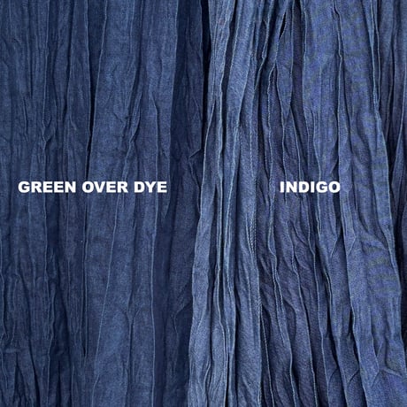 【ベイクド・クリンクル・デニムスカート】"Green Over Dye" ウエストヒモ+ポケット付 80cm ※残り１点