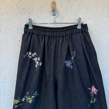 【Botanical Garden Denim / Wide Pants】