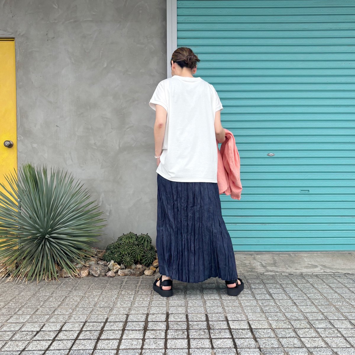 ベイクド・クリンクル・デニムスカート】 ウエストヒモ+ポケット付