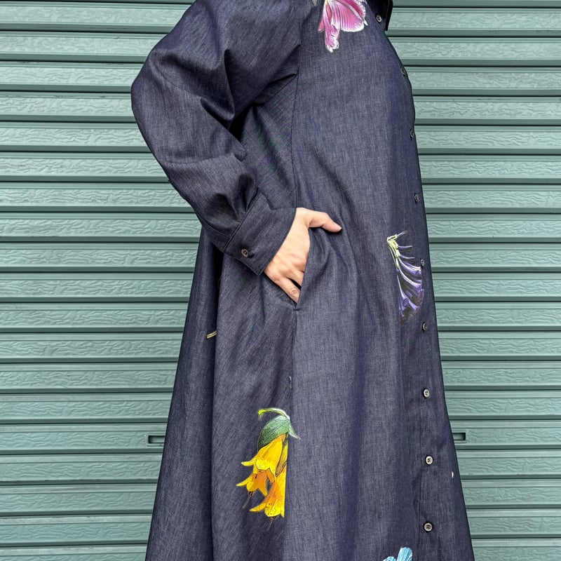White Flower Denim One-piece】 | RIVER MAIL STORE